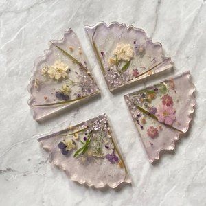 Purple Floral Botanical Coaster Set| 4 PCS | Real Pressed Flowers